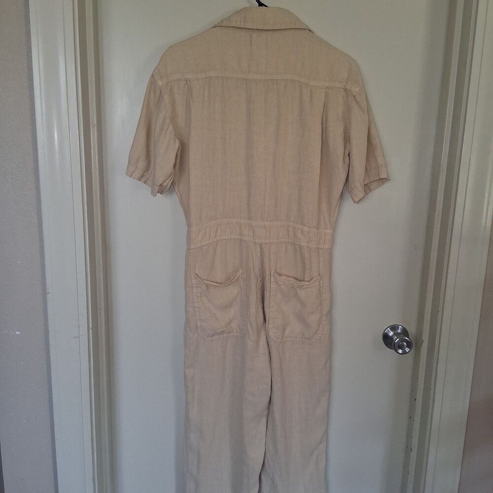 MATE the Label Organic Linen Short Sleeve Utility Jumpsuit S Beige Minimalist - Picture 7 of 12
